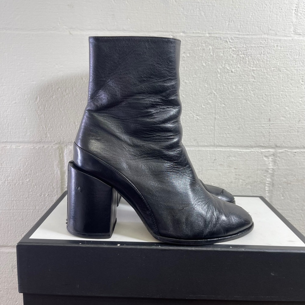Dear Frances Raisin Black Leather Split Toe Heel Ankle Boots‎ Women's 39/9 US